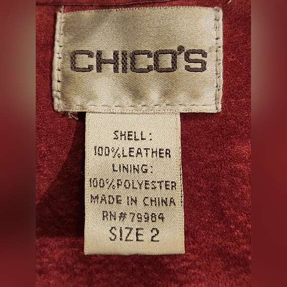 Chicos Leather Womens Jacket size 2 Large Wine Red 2 Pocket - Picture 7 of 8